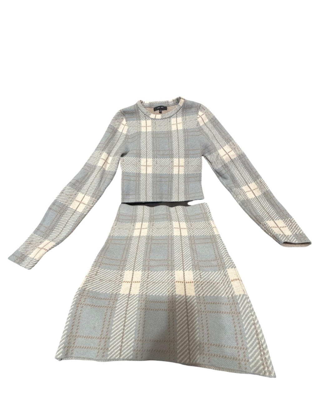 Love Street Plaid Mini Skirt in Light Blue-Gray and Cream Size Small - Picture 2 of 8